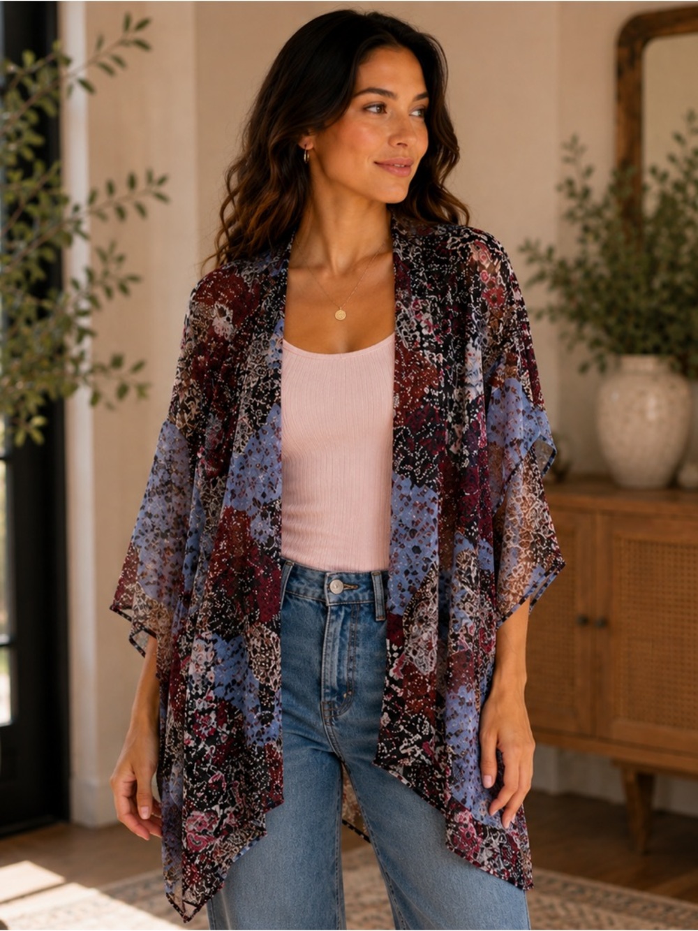 Maurices Floral Paisley Kimono Cardigan Sheer Boho Duster L/XL - Picture 11 of 11